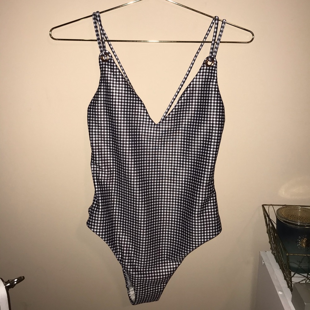 Checkered one piece bathing suit